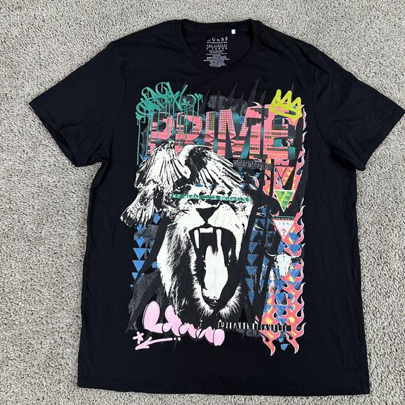 Guess Shirt Mens XL Black Graphic Lion PRIME Los Angeles Streetwear Urban Tee - Picture 1 of 9